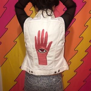 Unique Embroidered White Denim Vest